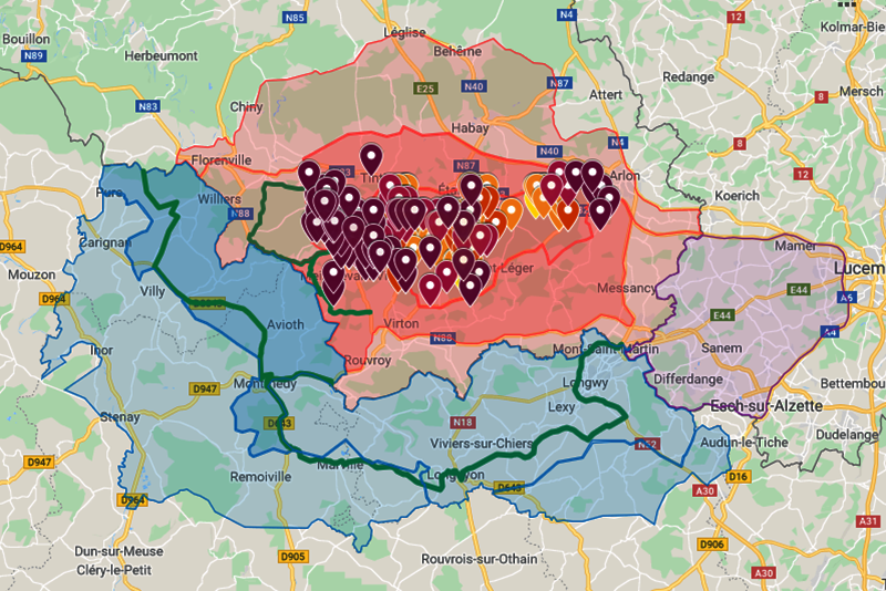 mapa AMP Belgie Francie Lucembursko